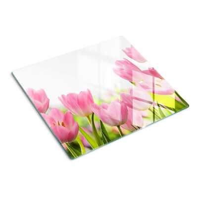 Snijplanken glas Roze tulpen in de tuin