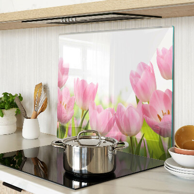 Snijplanken glas Roze tulpen in de tuin