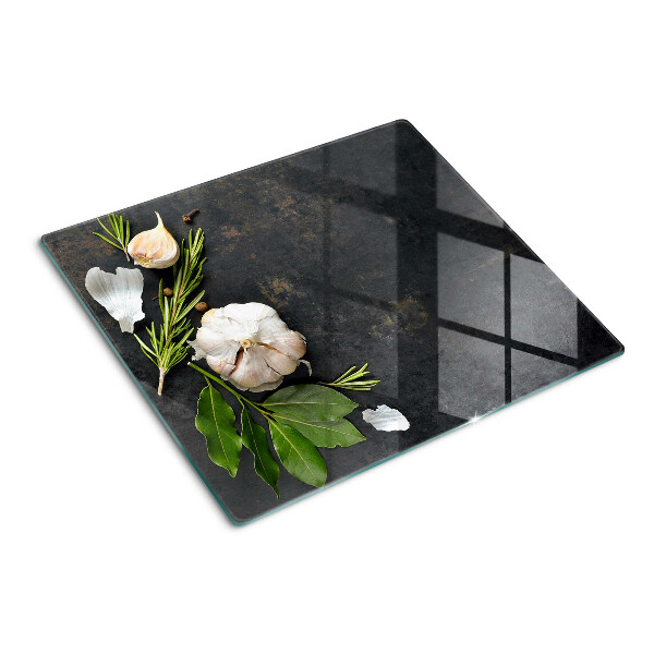 Glazen snijplanken Bloemen en kruiden op een marmeren achtergrond