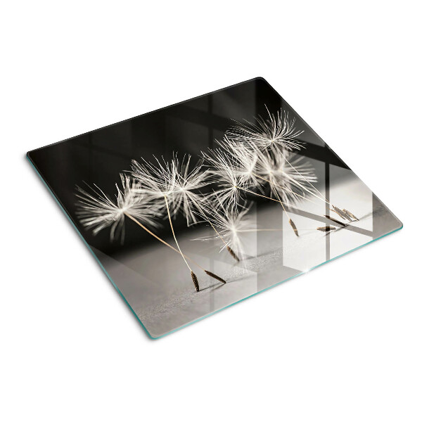 Snijplanken glas Pluizige paardenbloemen op een monochromatische achtergrond