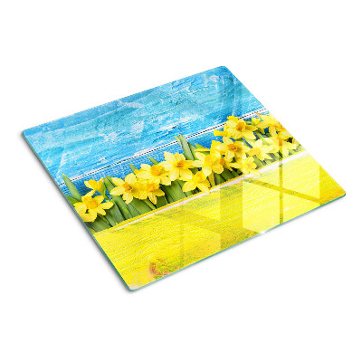 Snijplanken glas Narcissenbloemen tegen de lucht