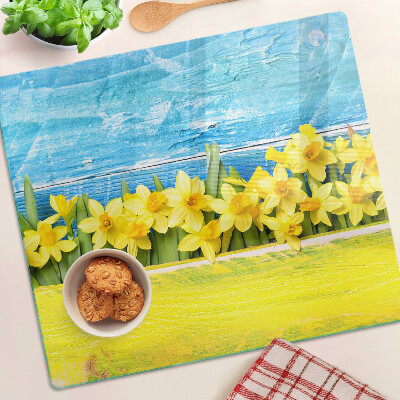 Snijplanken glas Narcissenbloemen tegen de lucht