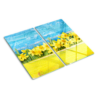 Snijplanken glas Narcissenbloemen tegen de lucht