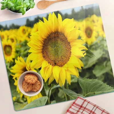 Glazen snijplanken Zonnebloemen tegen een groene achtergrond