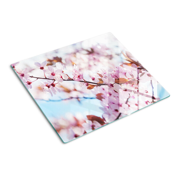 Snijplanken glas Kersenbloesem op een blauwe achtergrond