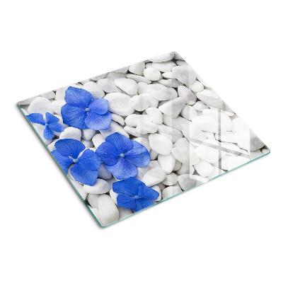 Glazen snijplanken Blauwe bloemen op witte stenen