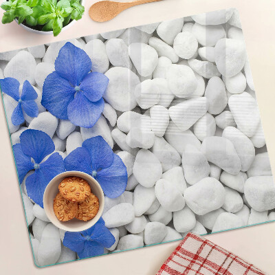 Glazen snijplanken Blauwe bloemen op witte stenen