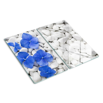 Glazen snijplanken Blauwe bloemen op witte stenen
