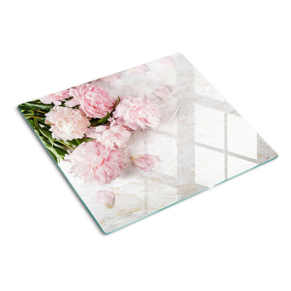 Snijplanken glas Pioenrozen op een marmeren achtergrond