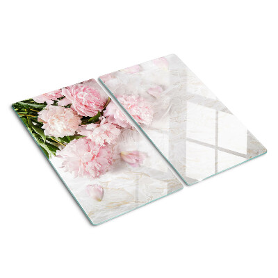 Snijplanken glas Pioenrozen op een marmeren achtergrond