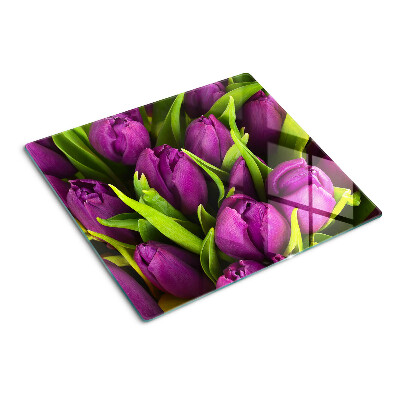 Snijplanken glas Paarse tulpen met groene bladeren