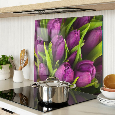 Snijplanken glas Paarse tulpen met groene bladeren