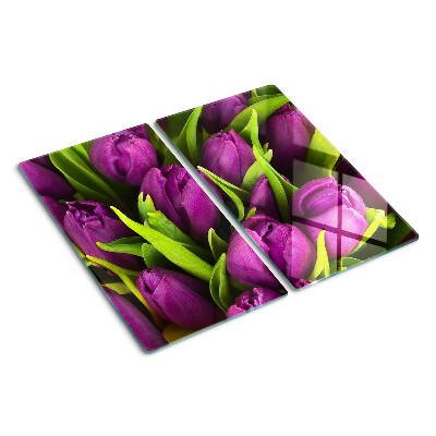 Snijplanken glas Paarse tulpen met groene bladeren