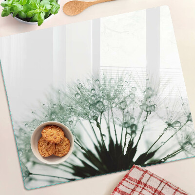 Snijplanken glas Paardenbloemen met waterdruppels