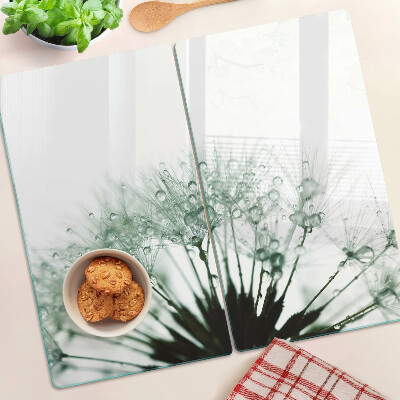 Snijplanken glas Paardenbloemen met waterdruppels