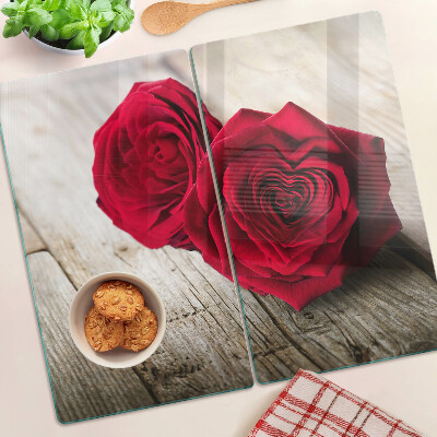 Snijplanken glas Rode rozen op een houten achtergrond