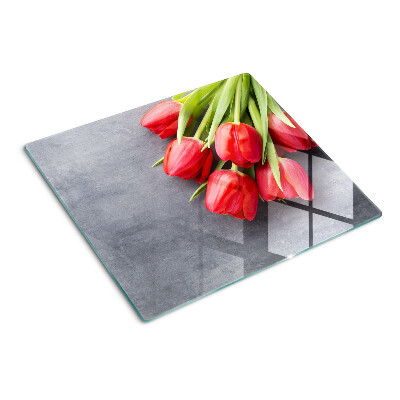 Snijplanken glas Tulpen op een grijze achtergrond
