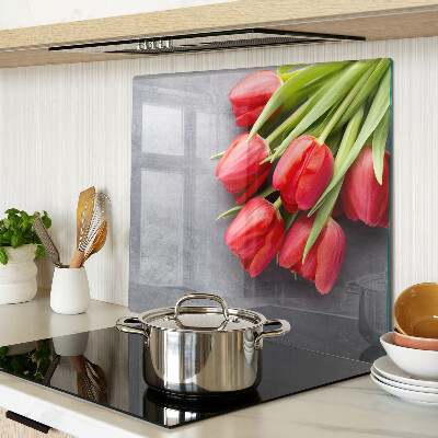 Snijplanken glas Tulpen op een grijze achtergrond