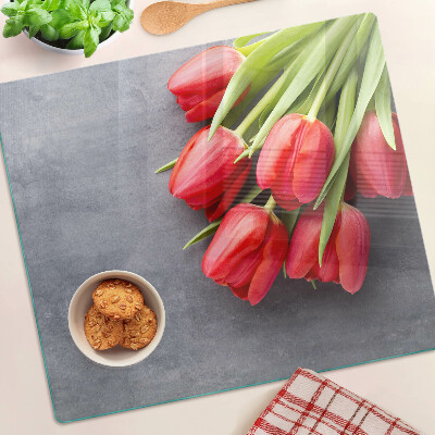 Snijplanken glas Tulpen op een grijze achtergrond