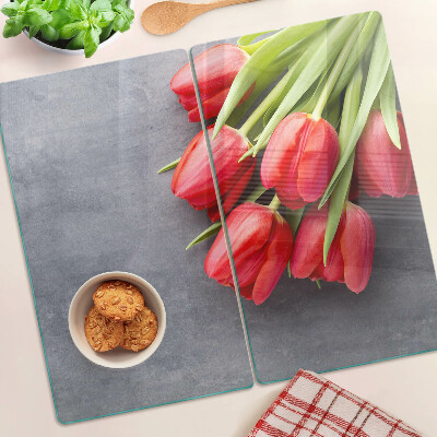 Snijplanken glas Tulpen op een grijze achtergrond