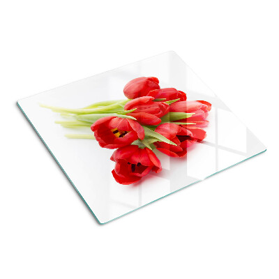 Snijplanken glas Rode tulpen op een witte achtergrond