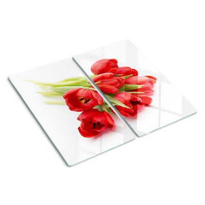 Snijplanken glas Rode tulpen op een witte achtergrond