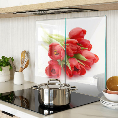 Snijplanken glas Rode tulpen op een witte achtergrond