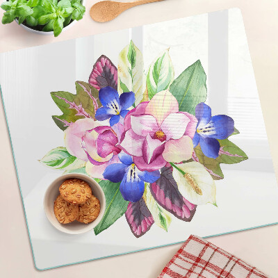 Glazen snijplanken Bloemenpatroon met roze en blauwe bloemen