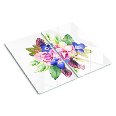 Glazen snijplanken Bloemenpatroon met roze en blauwe bloemen
