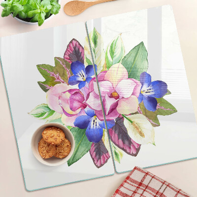 Glazen snijplanken Bloemenpatroon met roze en blauwe bloemen