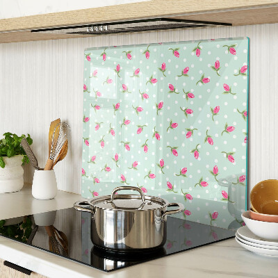 Snijplanken glas Roze tulpen op een groene achtergrond