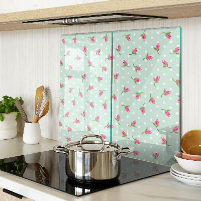 Snijplanken glas Roze tulpen op een groene achtergrond