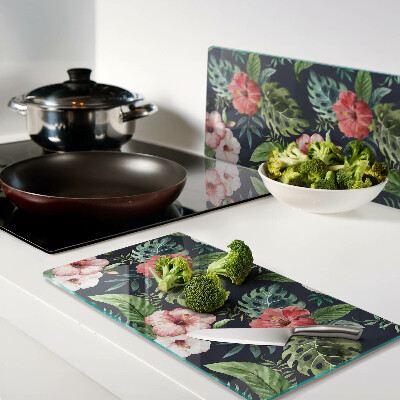 Snijplanken glas Tropische bloemen met bladeren