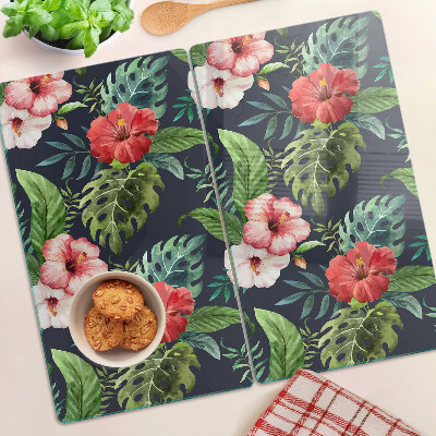 Snijplanken glas Tropische bloemen met bladeren