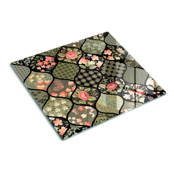 Glazen snijplanken Bloemenpatchwork met geometrische patronen