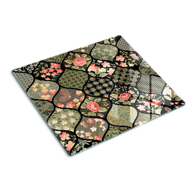 Glazen snijplanken Bloemenpatchwork met geometrische patronen