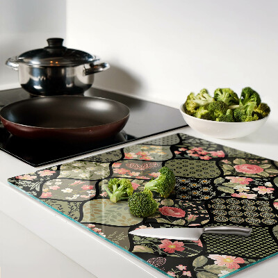 Glazen snijplanken Bloemenpatchwork met geometrische patronen