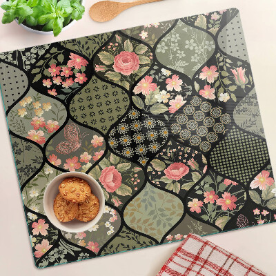 Glazen snijplanken Bloemenpatchwork met geometrische patronen