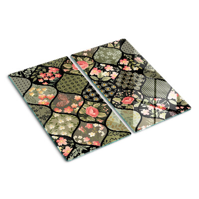 Glazen snijplanken Bloemenpatchwork met geometrische patronen
