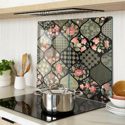 Glazen snijplanken Bloemenpatchwork met geometrische patronen