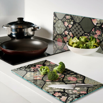 Glazen snijplanken Bloemenpatchwork met geometrische patronen