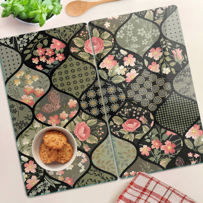 Glazen snijplanken Bloemenpatchwork met geometrische patronen
