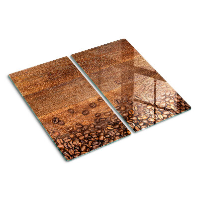 Glazen snijplanken Koffiebonen op houten achtergrond