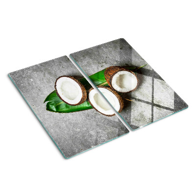 Snijplanken glas Kokosnoot op betonnen achtergrond