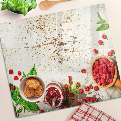 Snijplanken glas Frambozen en bladeren