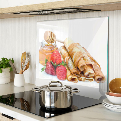 Snijplanken glas Pannenkoeken met honing en aardbeien