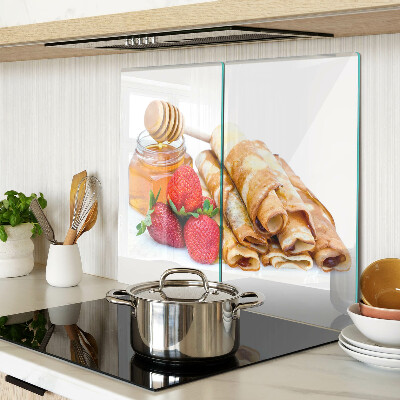 Snijplanken glas Pannenkoeken met honing en aardbeien