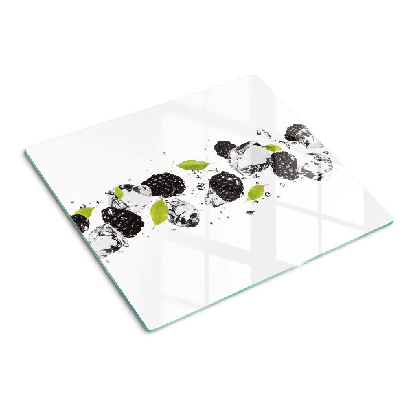 Snijplanken glas Frambozen met bladeren en waterdruppels