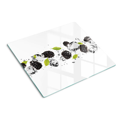 Snijplanken glas Frambozen met bladeren en waterdruppels