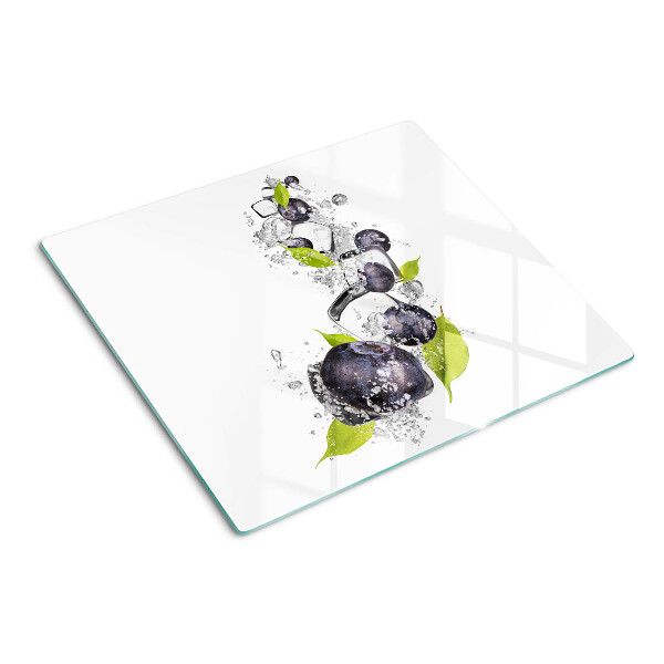 Snijplanken glas Pruimen in water met bladeren